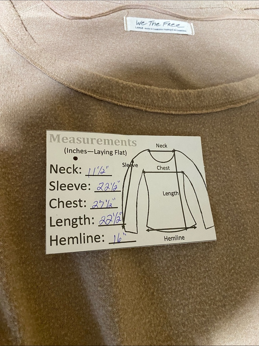 WE THE FREE Taupe Off‑Shoulder Smocked Hem Long Sleeve Sweater—L - Picture 13 of 15